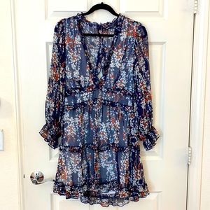 Shein blue floral cut out dress
